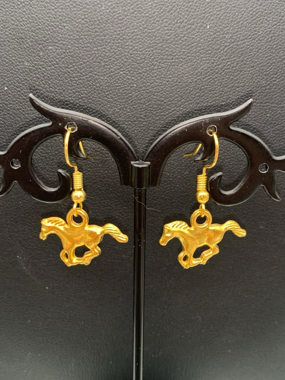 Small Simple Gold tone galloping Horse Dangle Earrings - western Women's Jewelry